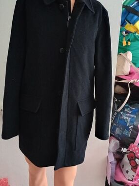 London Fog Black Wool Pea Coat with Button & Zip